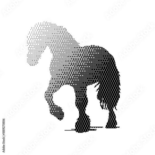 Horse silhouette, Bitmap effect, black and white, vector, isolated on white background.