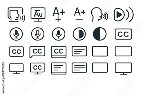 Icons showing different features for accessibility and multimedia options in digital content