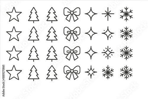 Various Christmas tree and ornament designs for holiday decoration use