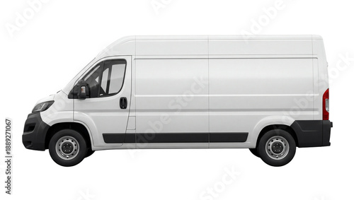 Modern white commercial cargo delivery van profile view isolated on transparent background on transparent background