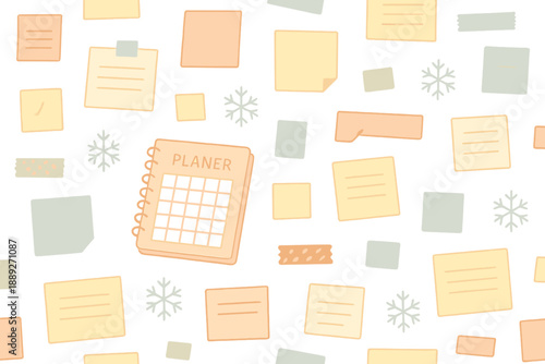 Planner and sticky notes arranged on a white background for organizing tasks and reminders effectively