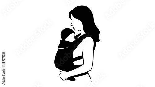 Mother carrying baby in a baby carrier with love and care.