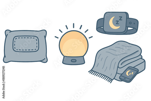 Items for a restful sleep routine that contribute to better sleep quality and relaxation before bedtime