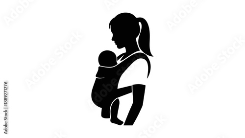 Mother carrying baby in a baby carrier.