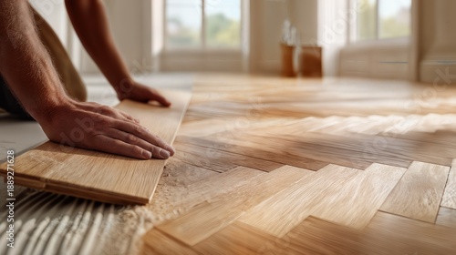Heritage Homes Hands Laying Wooden Parquet Flooring in Bright, Modern Interior for Timeless