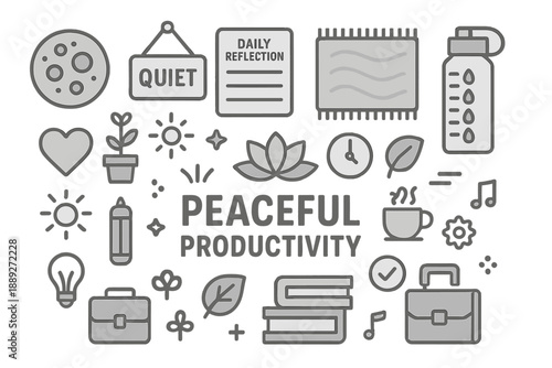 Quiet space for daily reflection and productivity with various items representing focus and mindfulness