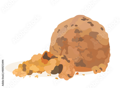 Chocolate cartoon ice cream scoop with chocolate chip. Vector hand drawn illustration isolated on white background. Tasty summer dessert food clip art.