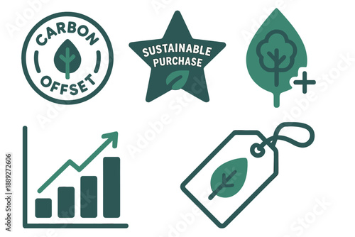 Focus on carbon offset and sustainability symbols showing commitment to eco-friendly practices and the environment
