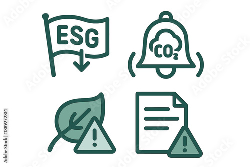 Focus on ESG measures and climate alerts through symbols of environmental responsibility and risk management for companies