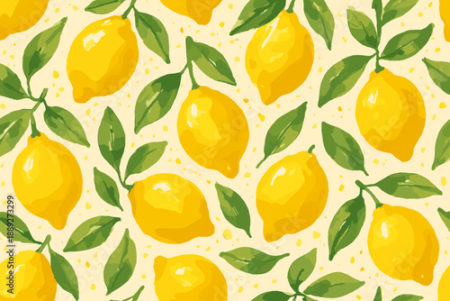 Bright lemon pattern with leaves on a light background showcasing fruit and nature elements in a simple design