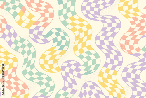 Colorful wavy checkered pattern on a light background creates a playful and vibrant feel for design purposes