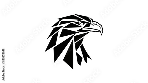 Geometric eagle head illustration in black.