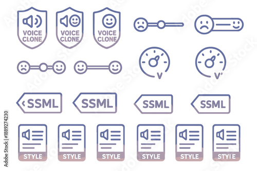 Collection of voice clone and SSML icons showing different styles and expressions in a digital format