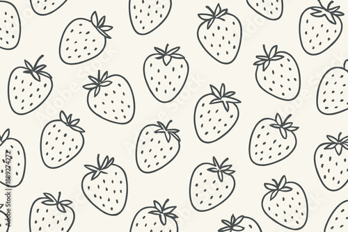 Pattern of line drawn strawberries on a light background showing a simple design of fruit for decoration and use in various projects