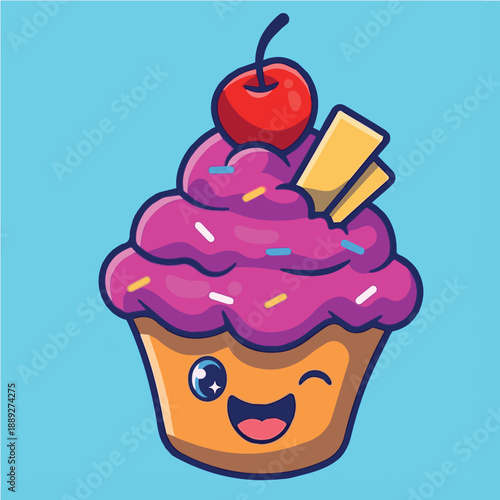 Cute Ice Cream Cupcake Cartoon Character
