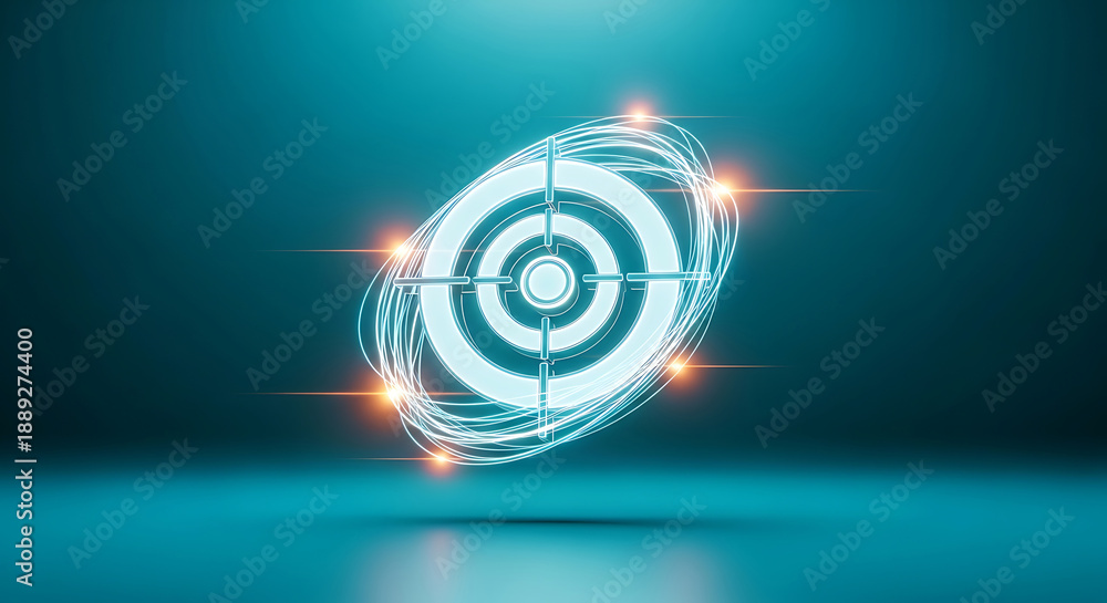Fototapeta premium Glowing blue target with dynamic light trails and sparks