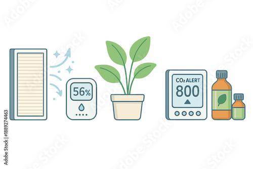 Devices monitoring air quality and plant health in indoor space located in a home or office setting