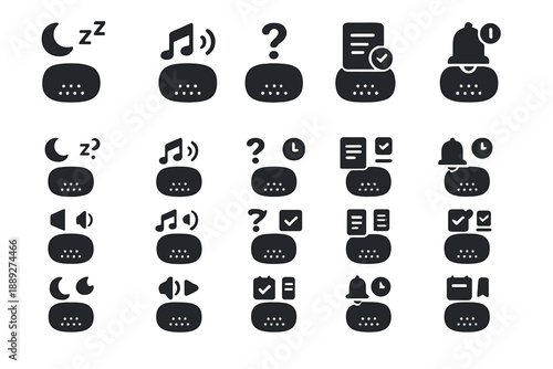 Icons showing various functions and features of a smart speaker device in a clear layout at any time of day or night