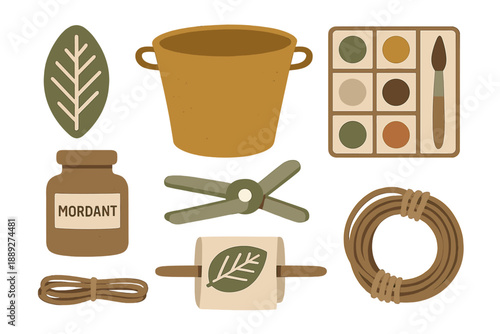 Crafting supplies for dyeing fabric on a sunny afternoon in a garden setup