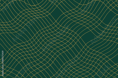 Smooth lines create a wave pattern in green and gold on a background without any clear subject or focus in a simple design
