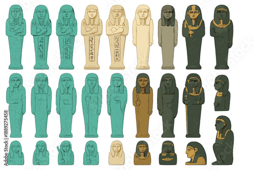 Collection of ancient Egyptian figurines displayed in a museum for visitors to see and learn about the culture and history of ancient Egypt