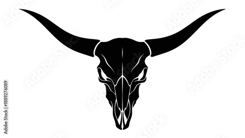 Black bull skull with horns illustration.