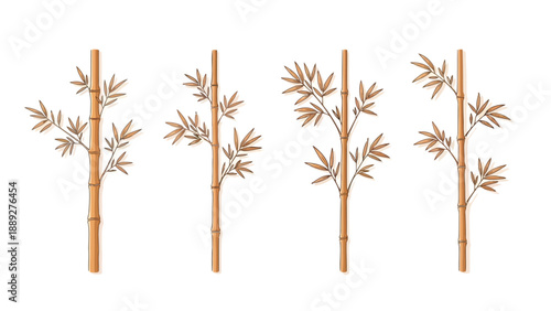 Several stalks of bamboo with detailed leaves are depicted against a plain white background