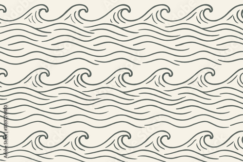 Waves move across a surface in a repeating pattern showing the energy of the ocean at any time of day