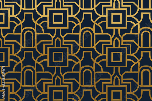 Golden geometric pattern with dark background and intricate design in modern style