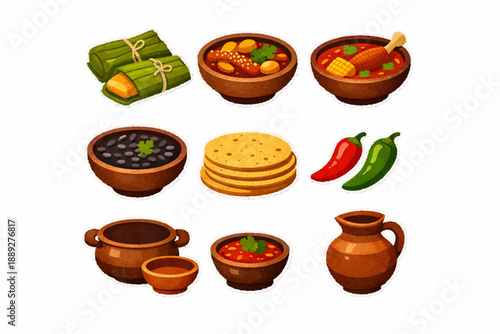 Guatemalan food icon set in handcrafted vector style