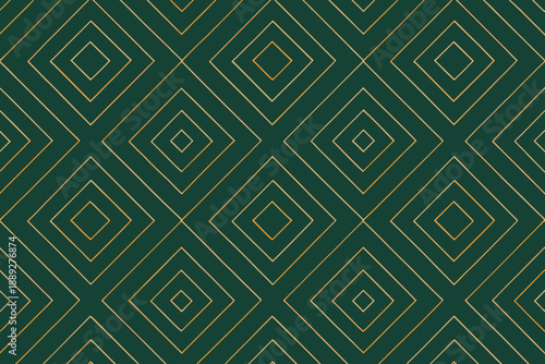 Geometric pattern in dark green with diamond shapes and gold lines in a modern design style