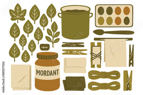 Crafting with natural dyes using leaves, mordant, and fabric tools in the studio