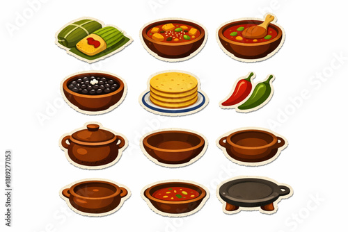 Guatemalan food icon set in handcrafted vector style