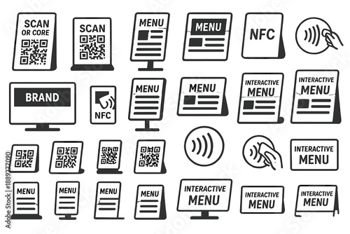 Interactive menus and QR codes on various devices for easy access and customer engagement in a digital setting