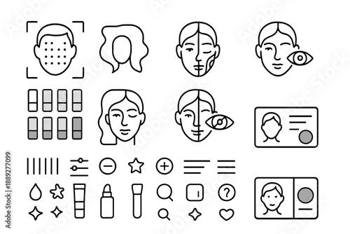 Different styles and tools for facial illustration in a graphic design layout