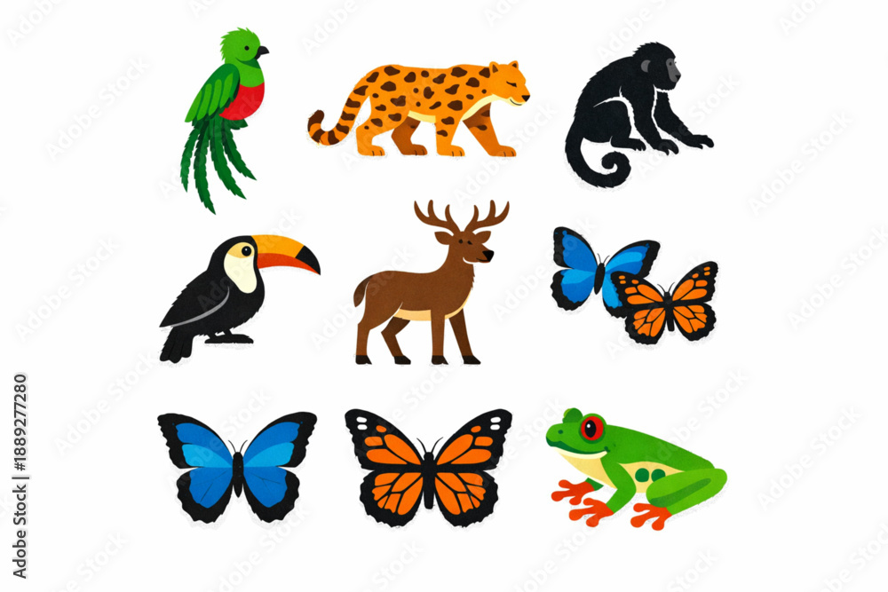Fototapeta premium Guatemalan wildlife icon set in vector style