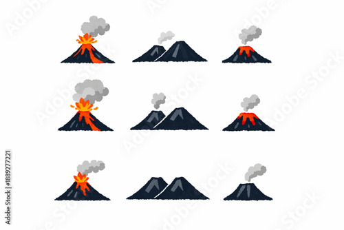 Guatemalan volcano icon set in handcrafted vector style