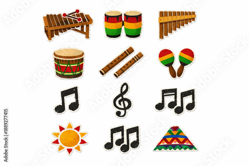 Guatemalan traditional music icon set in vector style