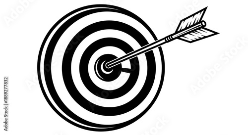 Target Board with Arrow Hitting Bullseye Icon, Business Success Goal Achieved on Isolated White Background