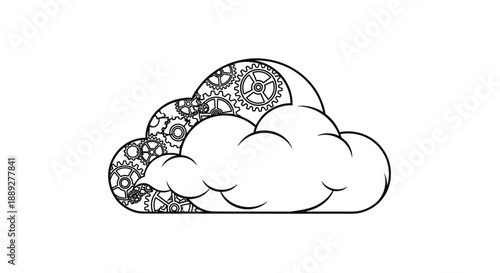 Thinking Cloud with Gears and Cogs Icon, Brainstorming Process on Isolated White Background