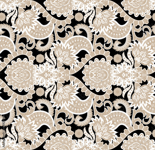 Seamless tribal pattern design. Hand draw paisley background.