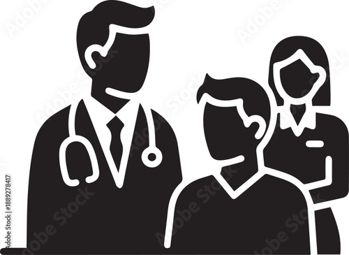 Medical consultation silhouette of doctor and two patients