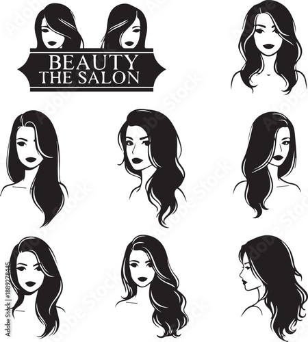 Beauty the salon silhouette logo with various hairstyles