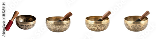 Photos Set of traditional handcrafted brass Tibetan singing bowls with wooden mallets f