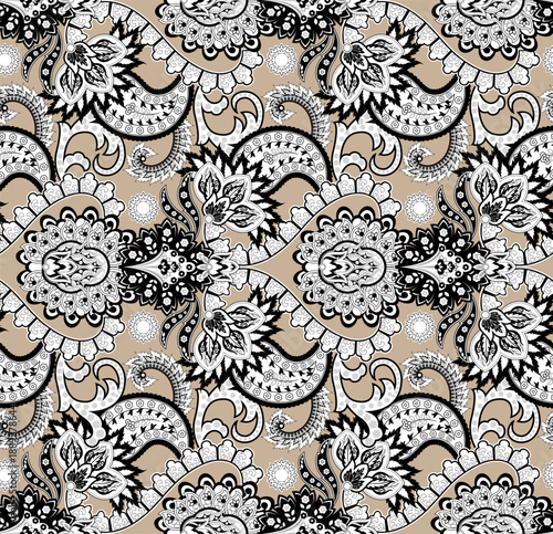 Seamless tribal pattern design. Hand draw paisley background.