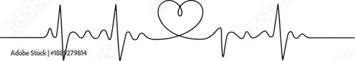 Continuous one line drawing of heart beat pulse line with love shape. one line Art icon drawing vector