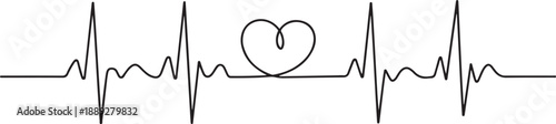 Continuous one line drawing of heart beat pulse line with love shape. one line Art icon drawing vector