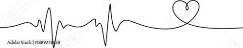 Continuous one line drawing of heart beat pulse line with love shape. one line Art icon drawing vector