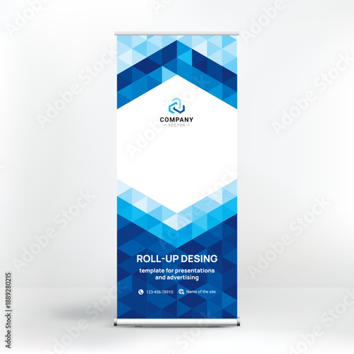 Banner design, roll-up stand for advertising, conferences, seminars, poster template for placing photos and text. Creative background for presentation