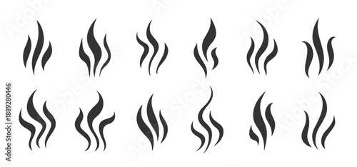 Doodle Steam or Smoke Black Thick Wavy Line Silhouette Set. Aroma or Smell Coffee, Tea, Hot Cooking Food, Fragrance Perfume. Fart Scent Icon. Abstract Grill, Vapor or Heat Cook Hand Drawn Vector Logo